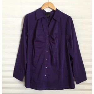 Lane Bryant Womens Button Down Shirt Top Size 20 Cotton Blend Purple Long Sleeve